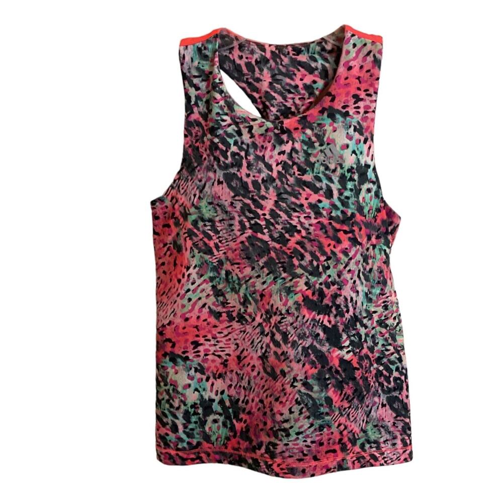 ADIDAS Youth Girls Tank Top Medium (10-12) Multicolored Animal Print Twist Back